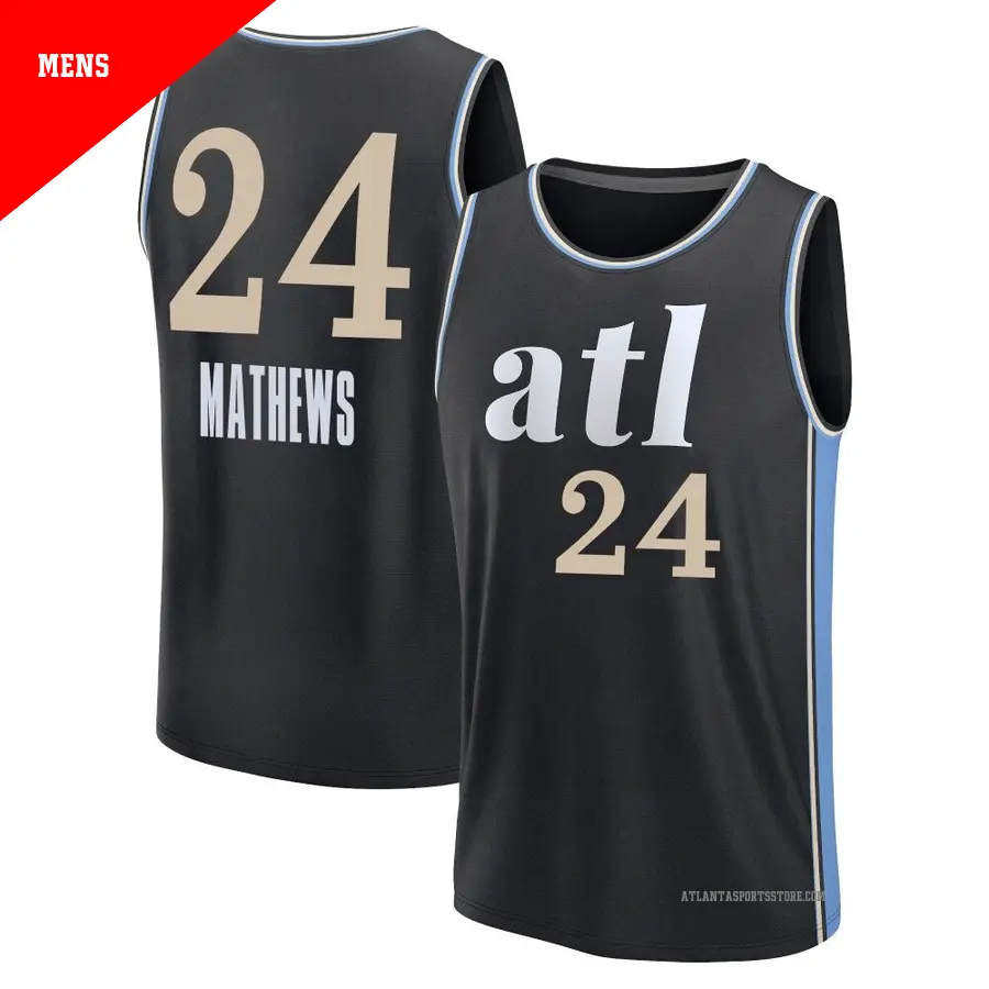 ＃24 Men's Garrison Mathews Atlanta Hawks 2023/24 Fast Break Black City Edition Jersey