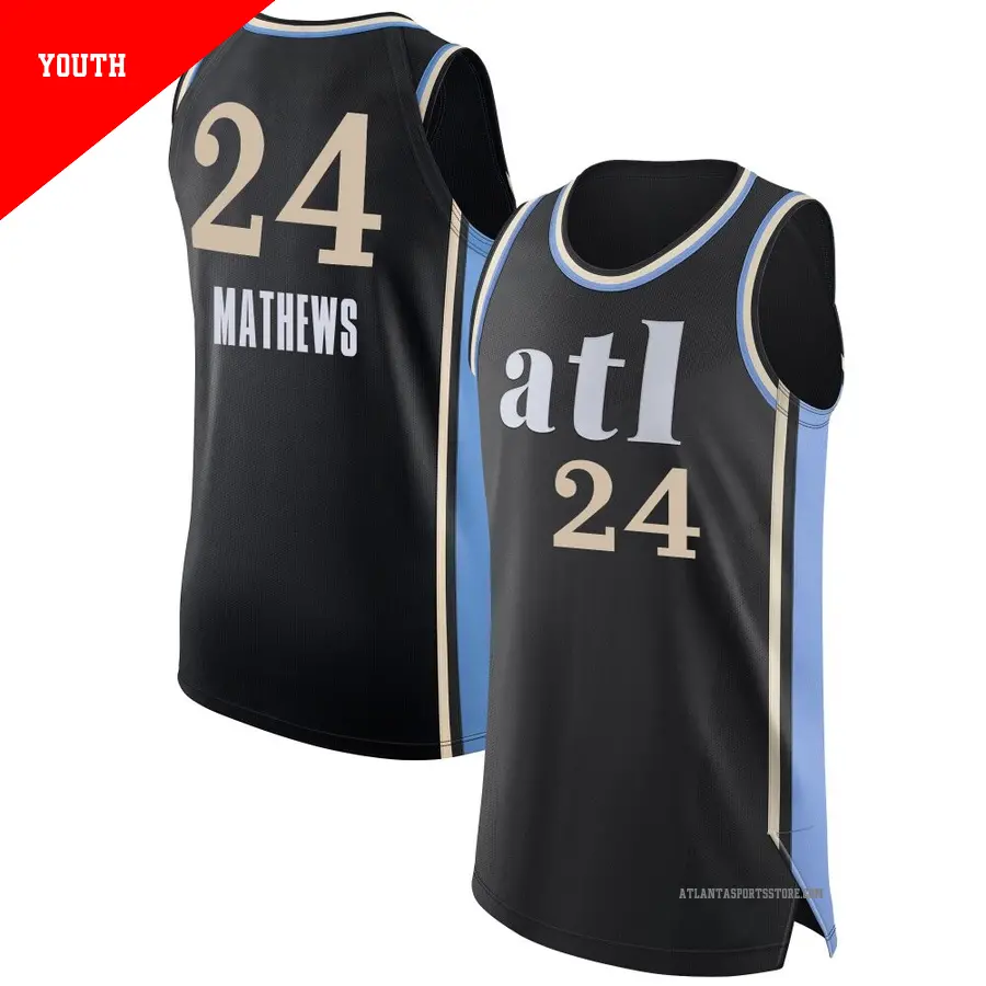 ＃24 Youth Garrison Mathews Atlanta Hawks 2023/24 Authentic Black City Edition Jersey