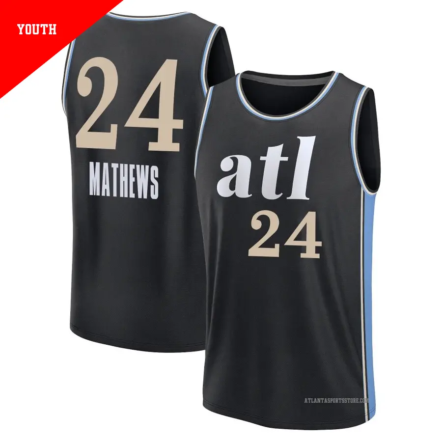 ＃24 Youth Garrison Mathews Atlanta Hawks 2023/24 Fast Break Black City Edition Jersey