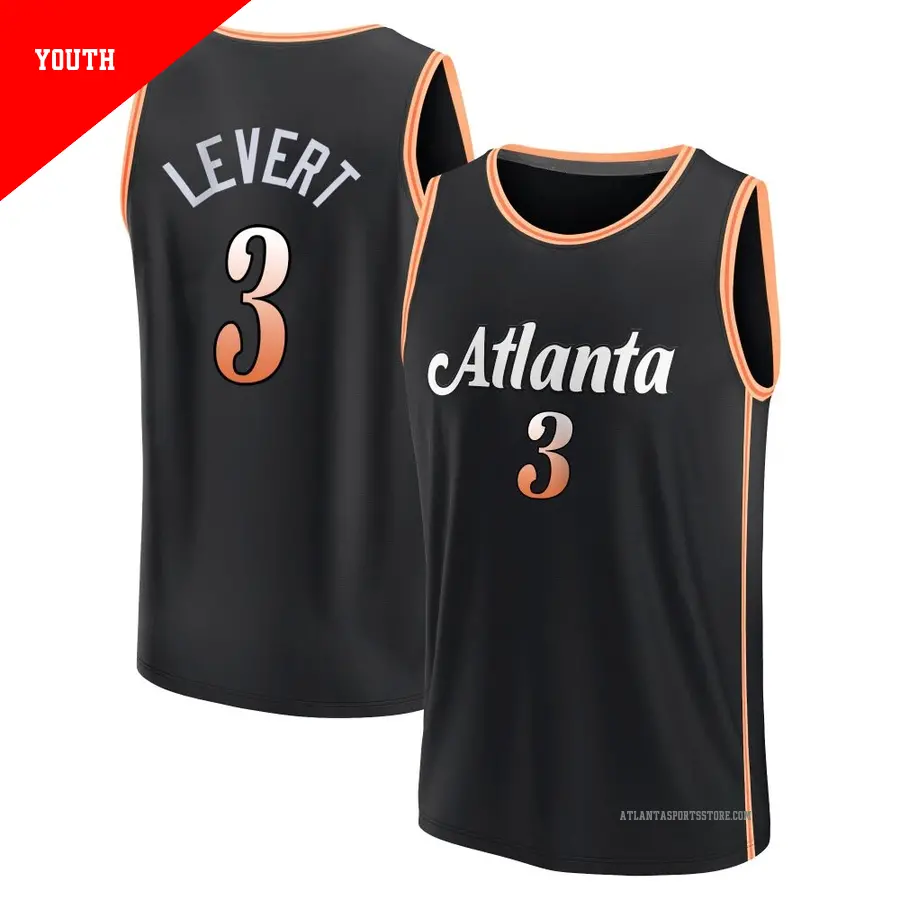 ＃3 Youth Caris LeVert Atlanta Hawks 2022/23 Fast Break Black City Edition Jersey