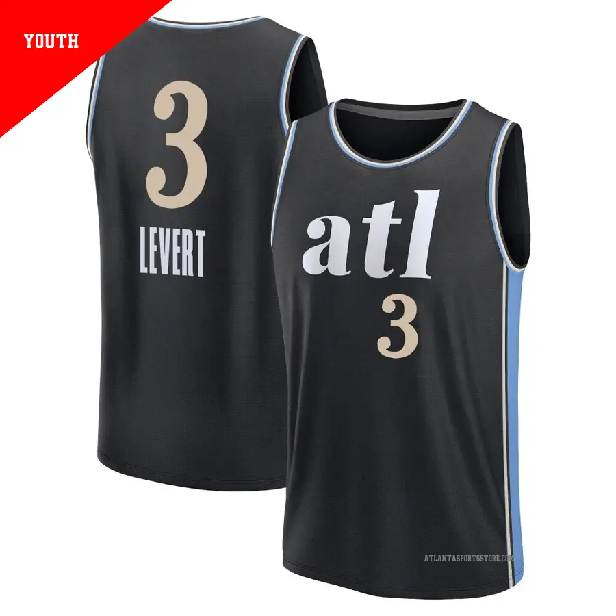 ＃3 Youth Caris LeVert Atlanta Hawks 2023/24 Fast Break Black City Edition Jersey