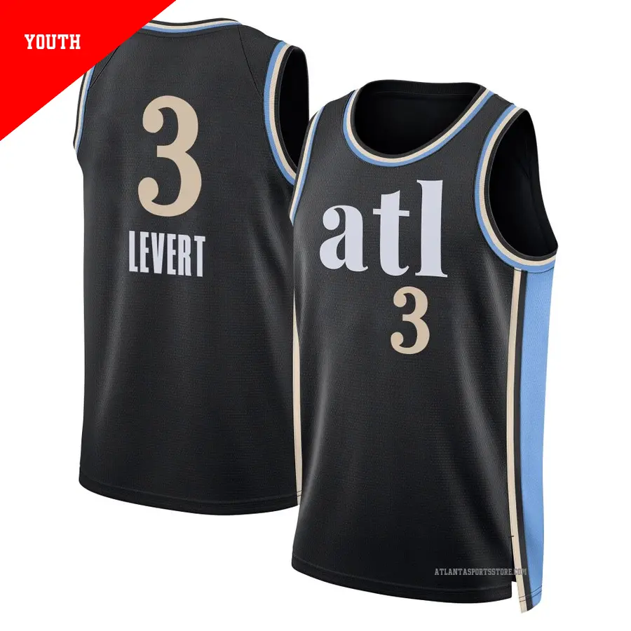 ＃3 Youth Caris LeVert Atlanta Hawks 2023/24 Swingman Black City Edition Jersey