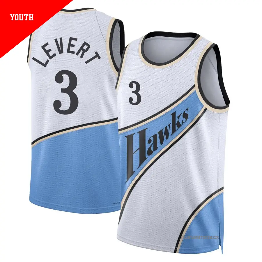 ＃3 Youth Caris LeVert Atlanta Hawks 2024/25 Swingman White City Edition Jersey